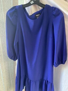 DKNY Cobalt Blue Puff Sleeve Shift Dress